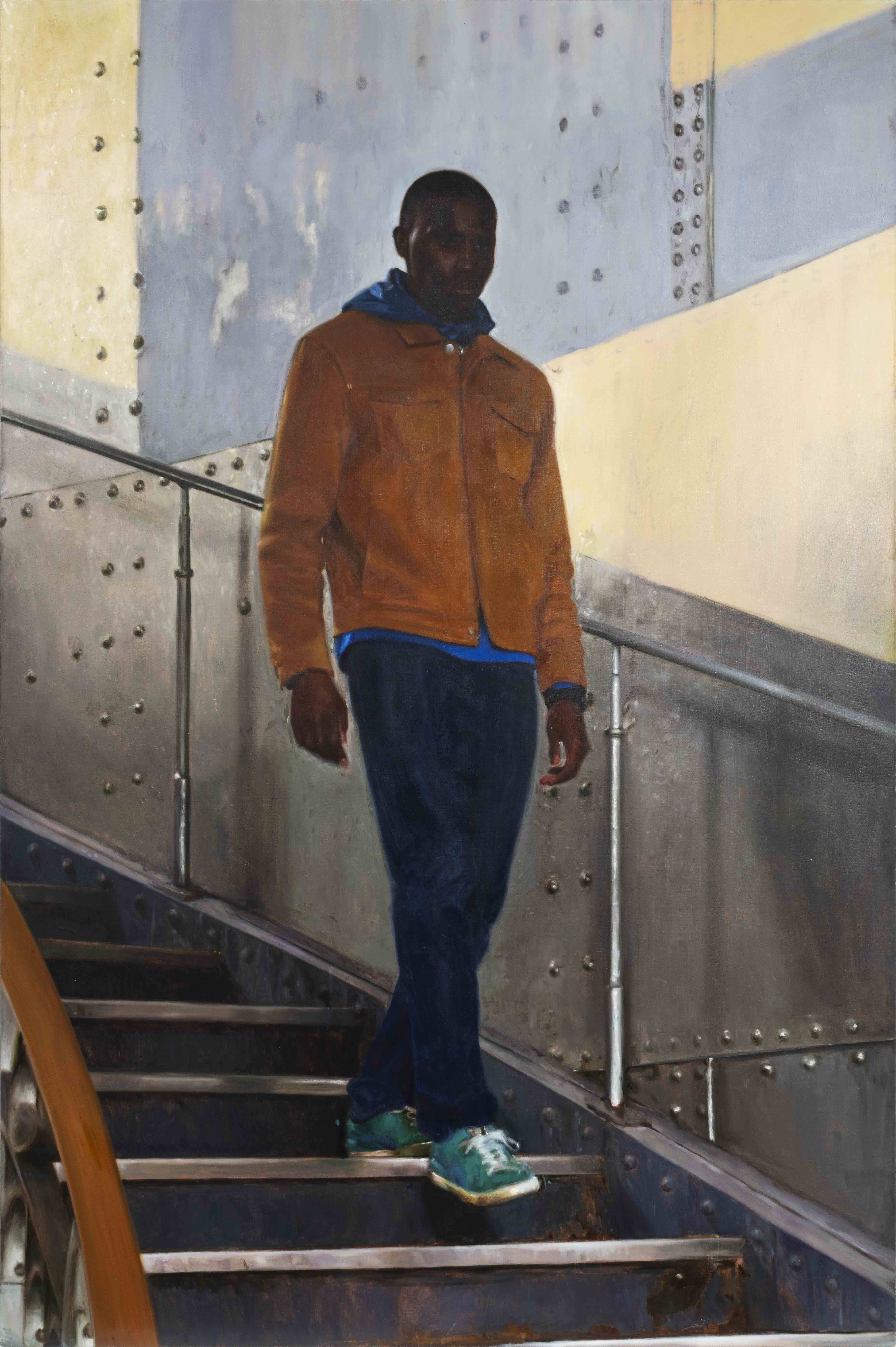 Bilal Hamdad Sur les marches , 2023 Oil on canvas 230 × 160 cm — 90 1/2 × 63 in.